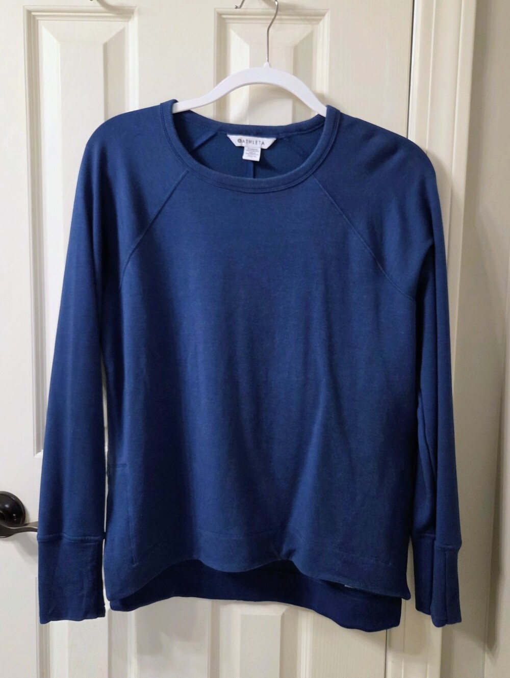 Athleta Coaster Luxe Maritime Blue Crewneck Recover Sweatshirt Size Small